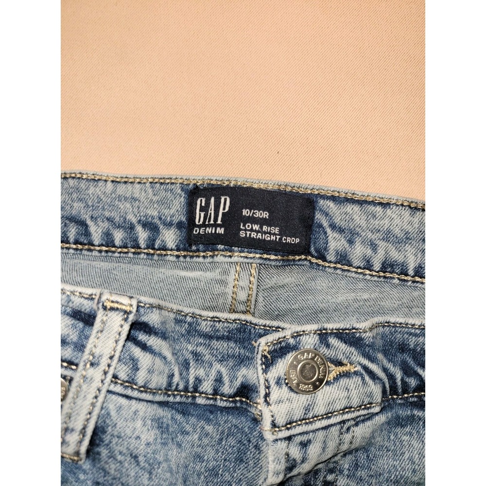 GAP Straight Crop Jeans Low Rise Acid Wash Distressed Blue Denim Frayed Hem - Picture 5 of 5